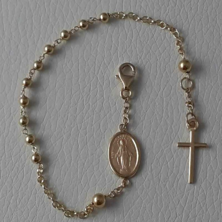 Vaticanum Gioielli in Oro Bracciale Rosario Con Medaglia Madonna Miracolosa E Croce Gr 4,7 Oro Giallo 18Kt Con Sfere Lisce Uni Donna Uomo Baptism