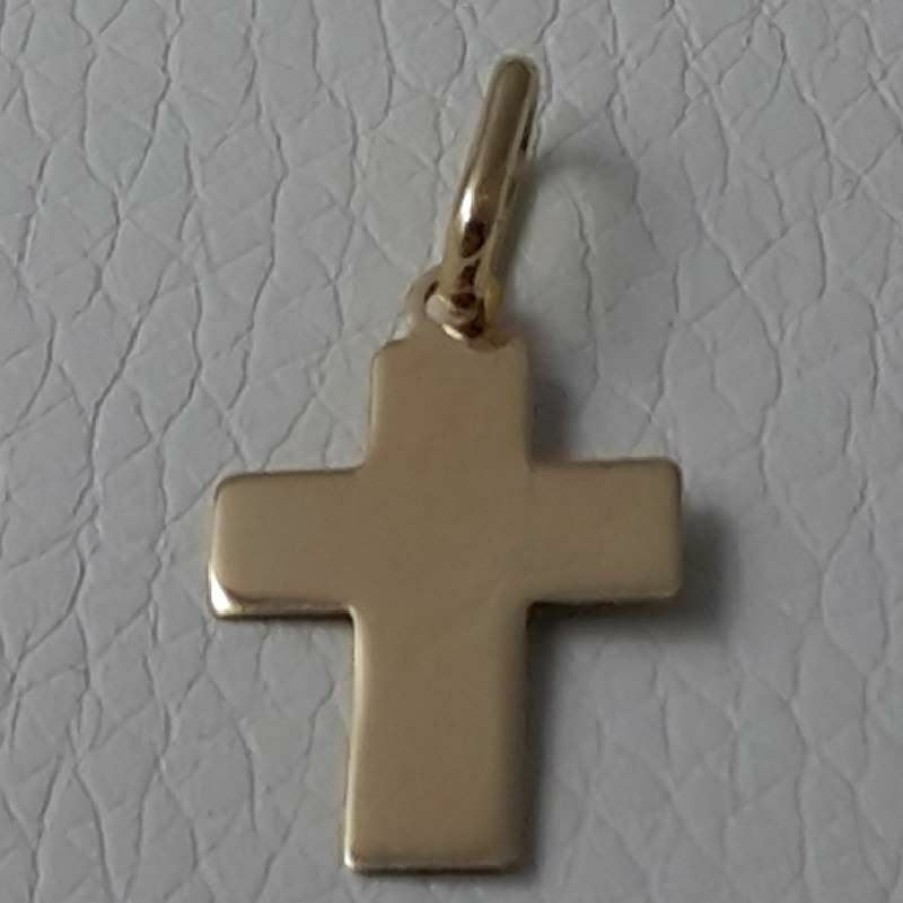 Vaticanum Gioielli in Oro Croce Dritta Liscia Ciondolo Pendente Gr 0,8 Oro Giallo 18Kt Lastra Stampata A Rilievo Uni Donna Uomo First Communion