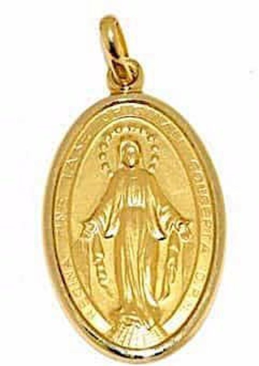 Vaticanum Gioielli in Oro Madonna Miracolosa Medaglia Sacra Pendente Ovale Conio Gr 6,7 Oro Giallo 18Kt Uni Donna Uomo Baptism