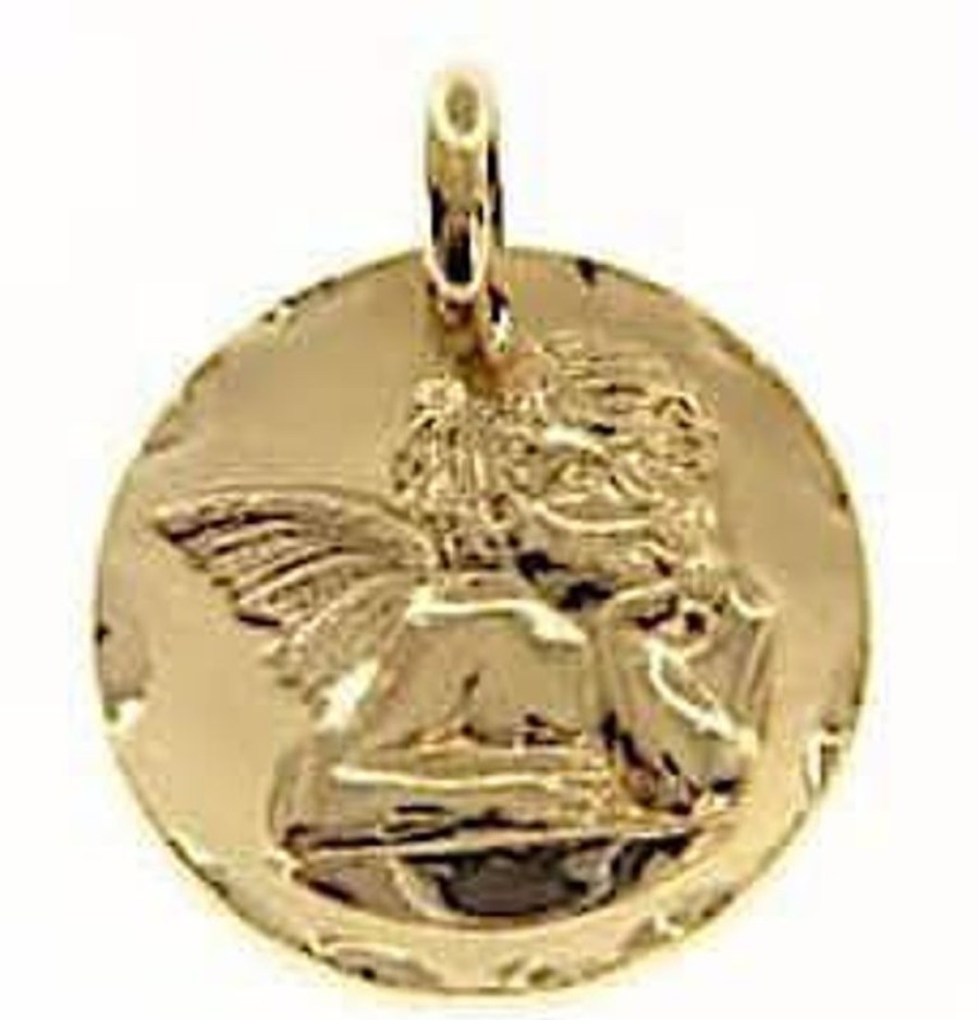 Vaticanum Gioielli in Oro Angelo Di Raffaello Medaglia Sacra Pendente Tonda Gr 4,9 Oro Giallo 18Kt Donna Bimba Bimbo Baptism