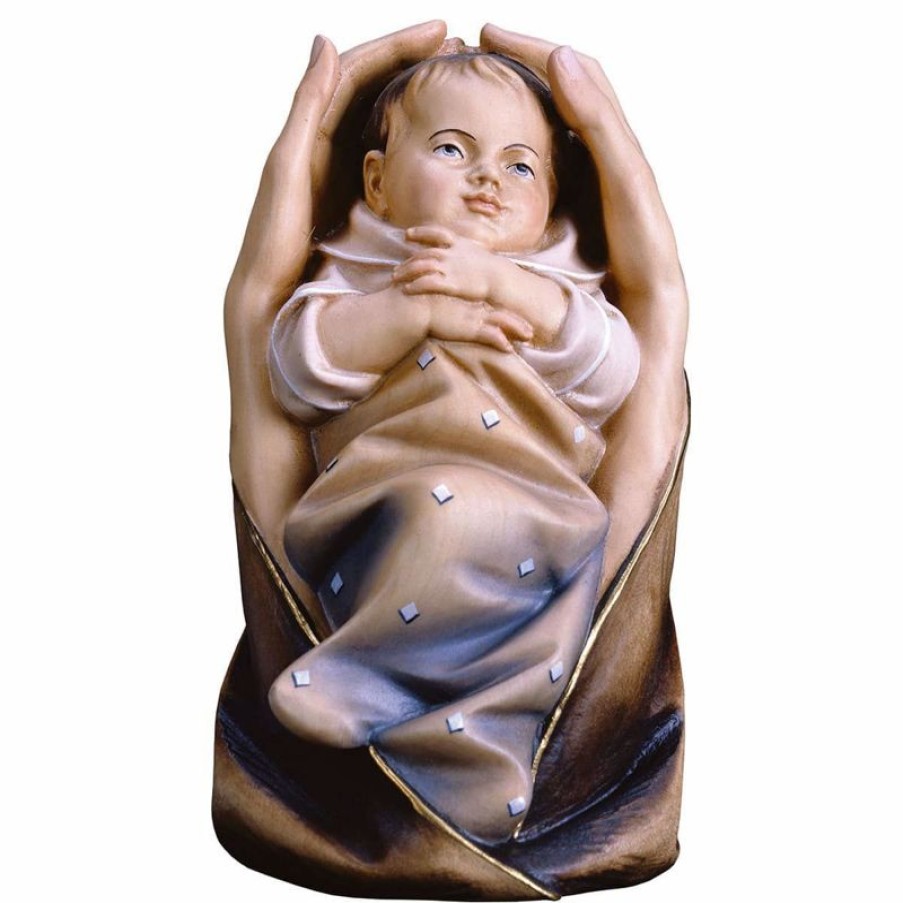 ULPE Addobbi Natalizi in legno Mani Protettrici Neonato Bebe Cm 12 (4,7 Inch) Scultura In Legno Val Gardena Dipinta Ad Olio Baptism