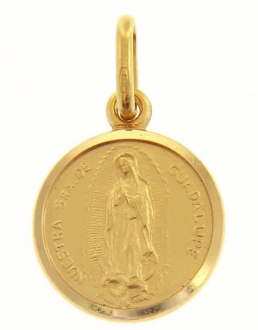 Vaticanum Gioielli in Oro Madonna Nuestra Senora Virgen De Guadalupe Medaglia Sacra Pendente Tonda Conio Gr 2 Oro Giallo 18Kt Con Bordo Liscio Uni Donna Uomo Italian Rosaries & Made In Italy Jewelry