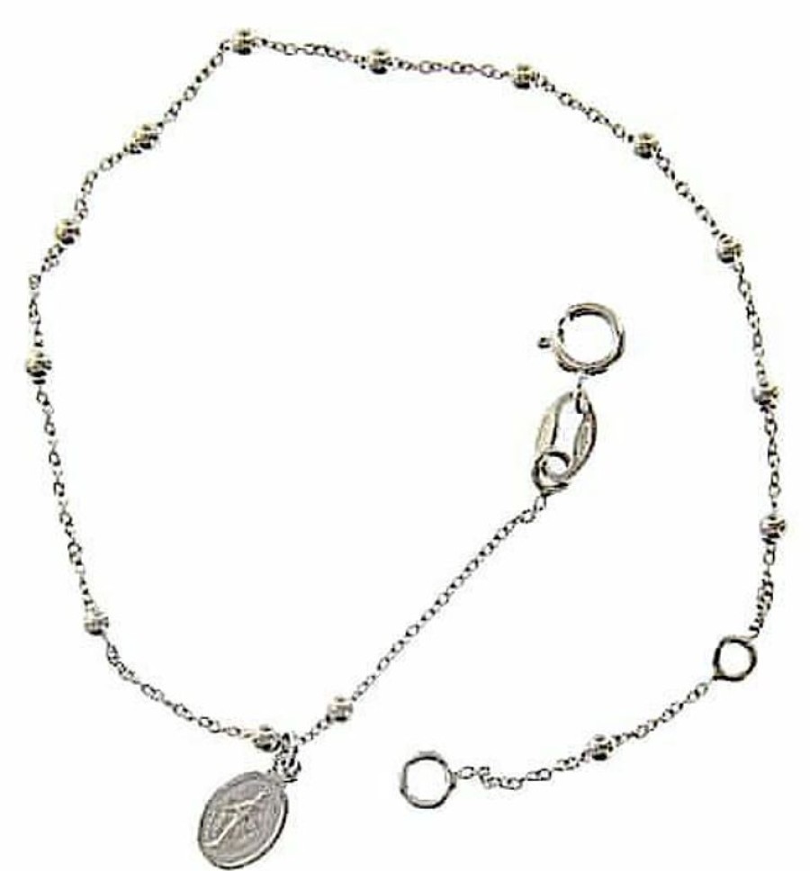 Vaticanum Gioielli in Oro Bracciale Rosario Con Medaglia Madonna Miracolosa Gr 0,95 Oro Bianco 18Kt Con Sfere Lisce Uni Donna Uomo Bimba Bimbo Baptism