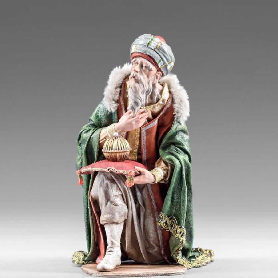 Original Heide Catalogo Re Magio In Ginocchio 14 Cm (5,5 Inch) Presepe Vestito Immanuel Stile Orientale Statua In Legno Val Gardena Abiti In Stoffa Angels Statues