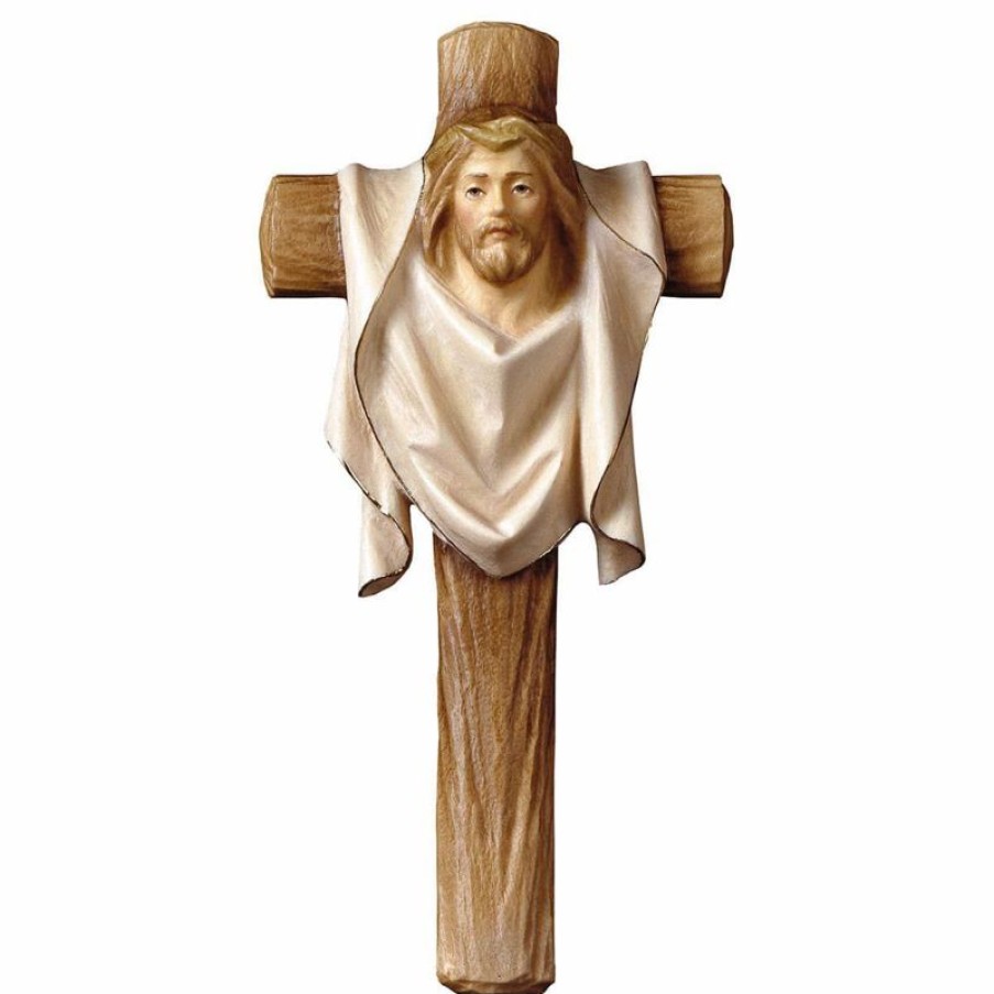 ULPE Crocifisso Nazareno Barocco Romanico Crocifisso Croce Della Passione Cm 11X5,5 (4,3X2,2 Inch) Scultura Da Parete Dipinta Ad Olio In Legno Val Gardena Saints Statues