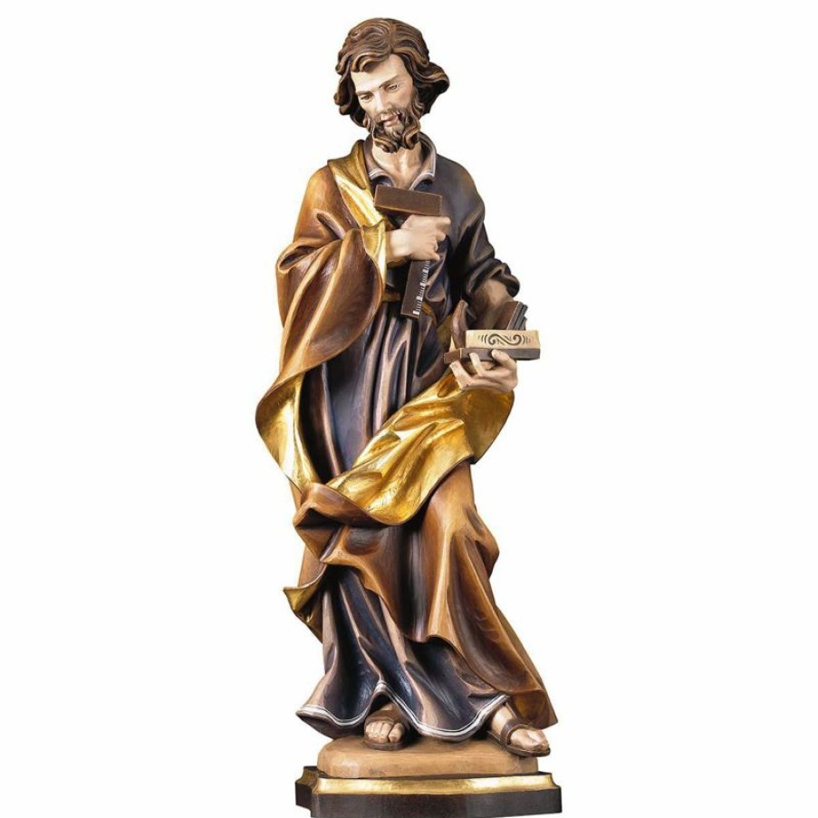 ULPE Sculture Sacre in legno Val Gardena Statua San Giuseppe Carpentiere Cm 25 (9,8 Inch) Dipinta Ad Olio In Legno Val Gardena Cross Pendant