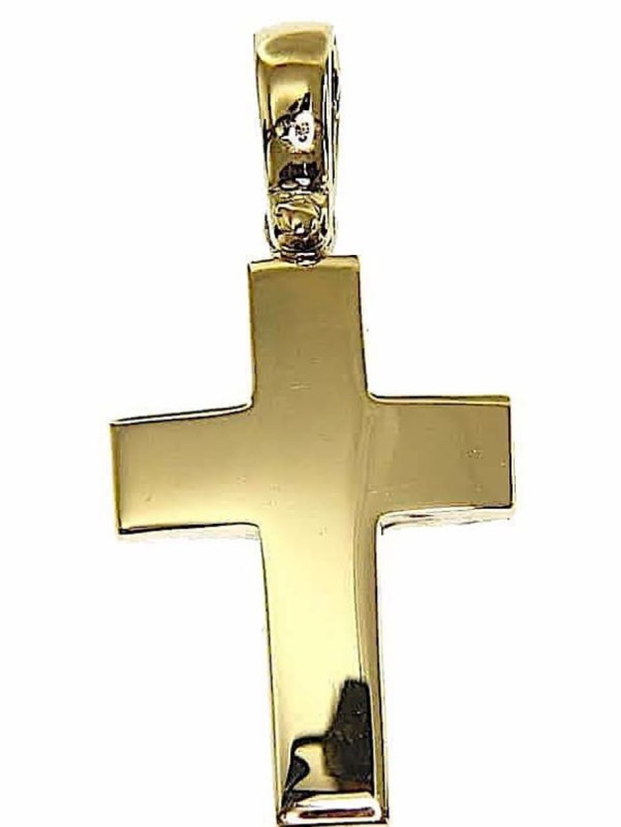 Vaticanum Gioielli in Oro Croce Dritta Liscia Ciondolo Pendente Gr 3,8 Oro Giallo Massiccio 18Kt Uni Donna Uomo First Communion