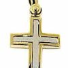 Vaticanum Gioielli in Oro Croce Doppia Stile Moderno Ciondolo Pendente Gr 2 Bicolore Oro Massiccio Giallo Bianco 18Kt Uni Donna Uomo First Communion