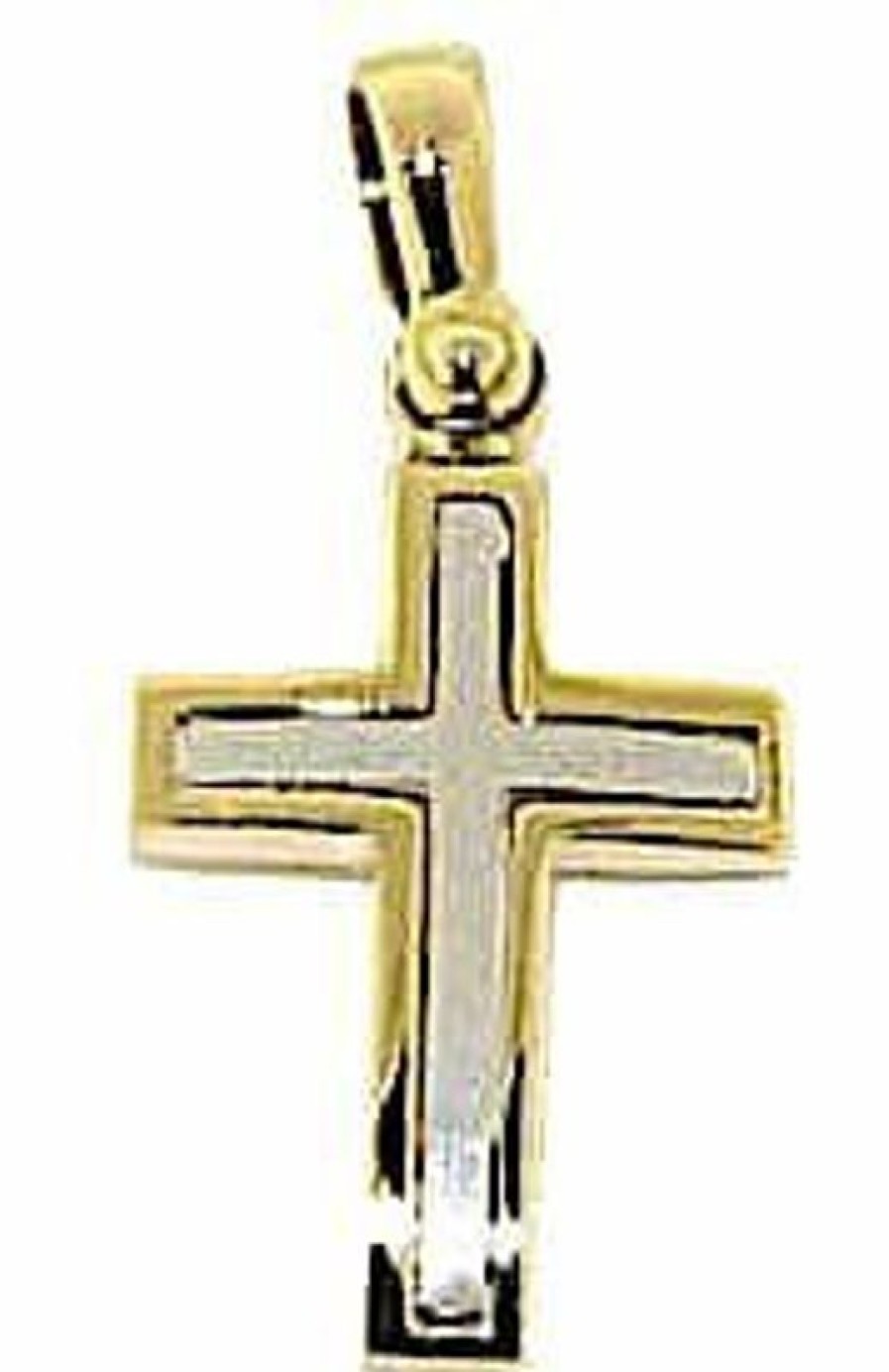 Vaticanum Gioielli in Oro Croce Doppia Stile Moderno Ciondolo Pendente Gr 2 Bicolore Oro Massiccio Giallo Bianco 18Kt Uni Donna Uomo First Communion