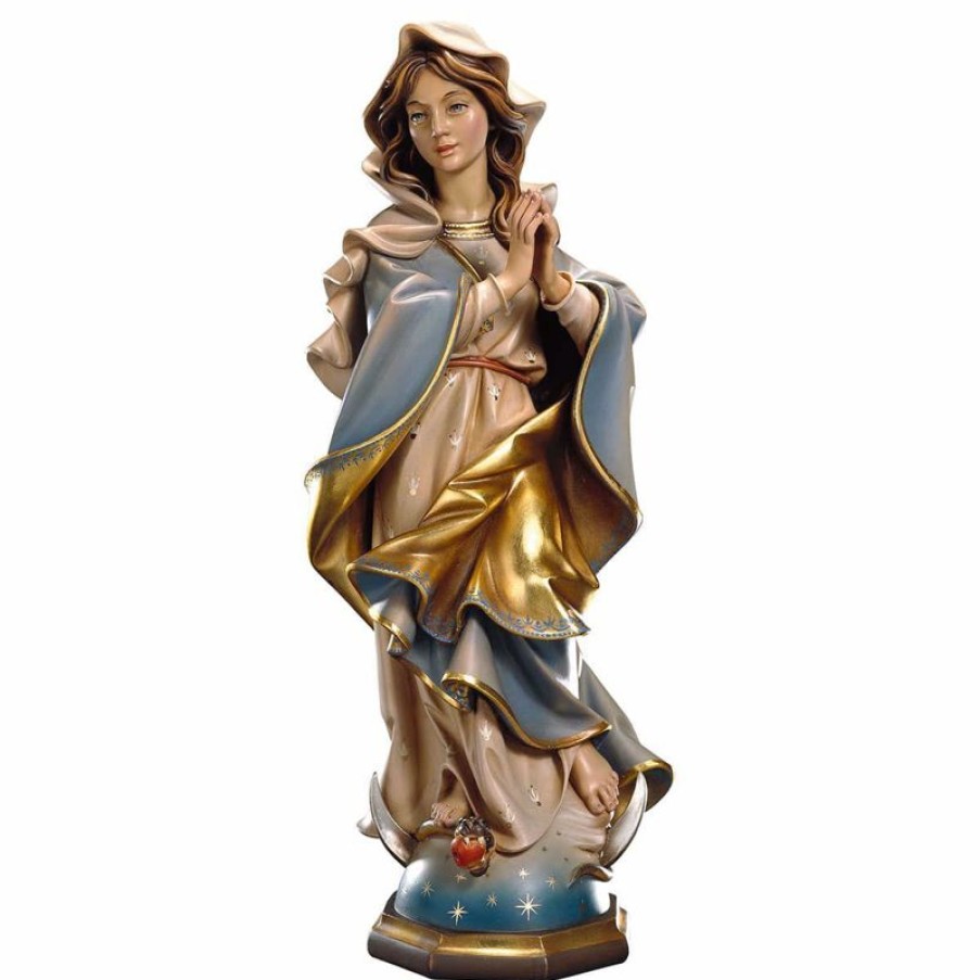 ULPE Sculture Sacre in legno Val Gardena Madonna Immacolata Barocca Cm 30 (11,8 Inch) Statua Dipinta Ad Olio In Legno Val Gardena Religious & Catholic Necklaces