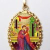 EB Arte Sacra L\\\\\\\\' Abbraccio Degli Sposi Sant\\\\\\\\' Anna E San Gioacchino Ciondolo Pendente Ovale A Corona Mm 24X30 (0,94X1,18 Inch) Argento Placcato Oro E Porcellana Da Donna Italian Rosaries & Made In Italy Jewelry