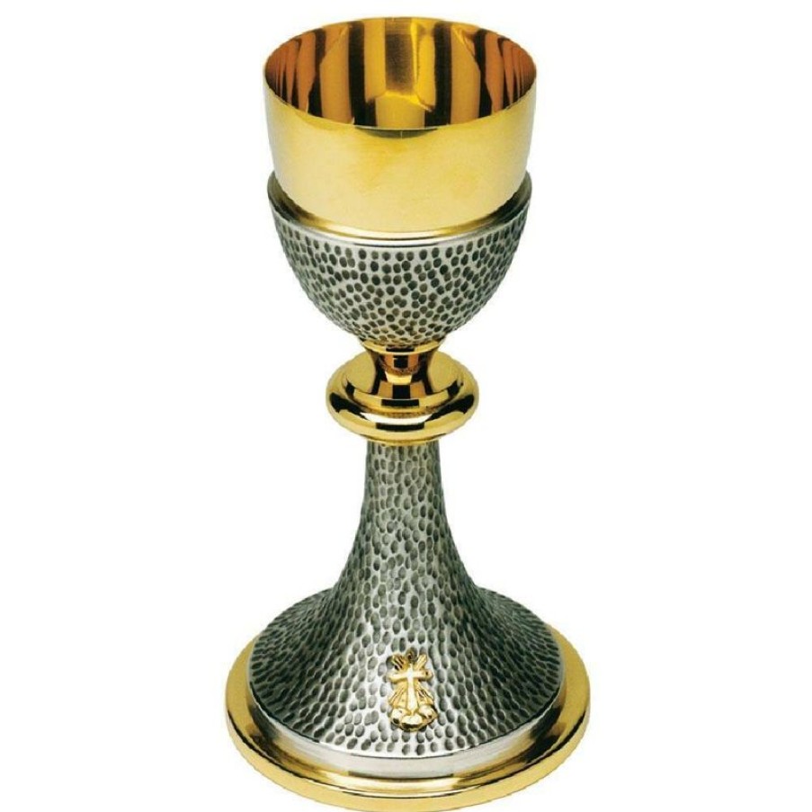 SEA Oggetti Liturgici in Oro e Argento Calice Liturgico H. Cm 20 (7,9 Inch) Croce In Ottone Cesellato Da Altare Messa Sacred Altar Vessels