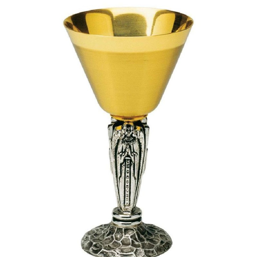 SEA Oggetti Liturgici in Oro e Argento Calice Liturgico Basso H. Cm 16 (6,3 Inch) Angeli In Ottone Da Altare Messa Sacred Altar Vessels