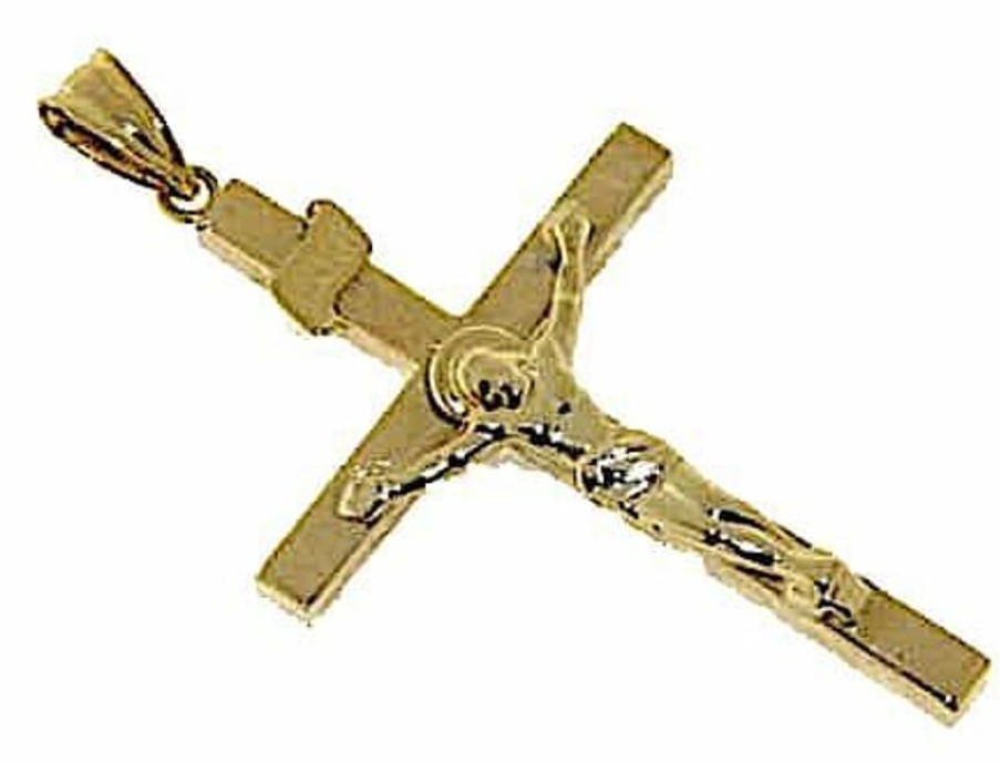 Vaticanum Gioielli in Oro Croce Dritta Con Corpo Di Cristo Ciondolo Pendente Gr 2,3 Oro Giallo 18Kt A Canna Vuota Uni Donna Uomo First Communion