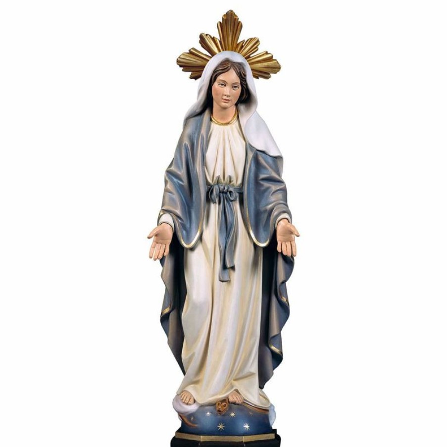 ULPE Sculture Sacre in legno Val Gardena Madonna Miracolosa Con Raggiera Cm 140 (55,1 Inch) Statua Dipinta Ad Olio In Legno Val Gardena Religious & Catholic Necklaces