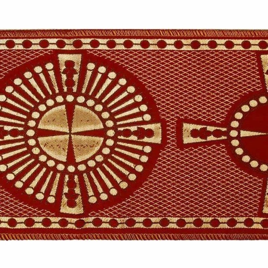 Tessuti al metro per Paramenti Stolone Oro Croce Raggera Retinata H. Cm 18 (7,1 Inch) Lurex Tessuto Per Paramenti Liturgici Ecclesiastical Fabrics And Passementerie