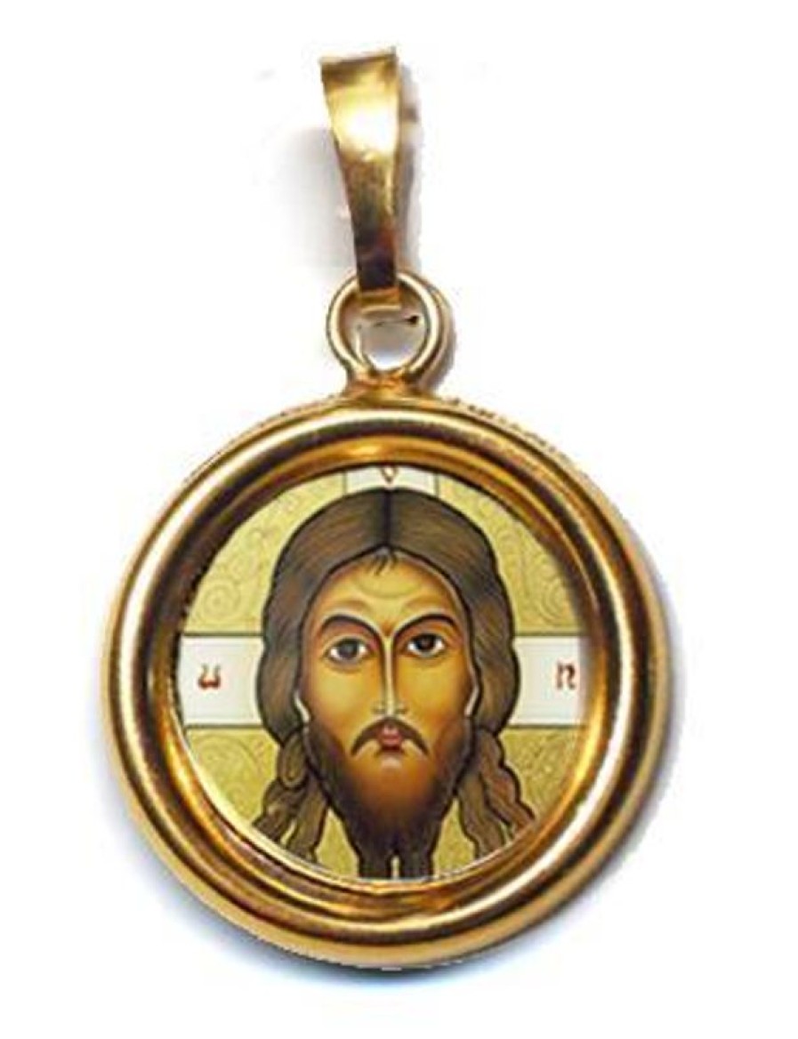 EB Arte Sacra Il Volto Santo Ciondolo Pendente Tondo Liscio Diam Mm 19 (0,75 Inch) Argento Placcato Oro E Porcellana Uni Uomo Donna Confirmation