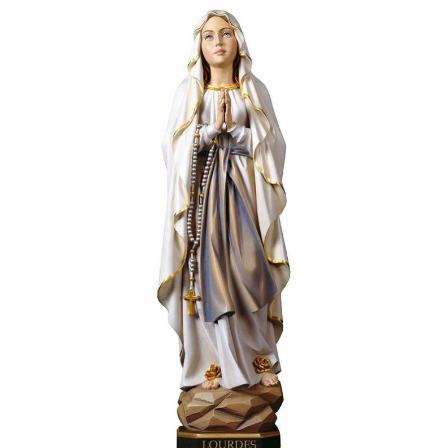 ULPE Sculture Sacre in legno Val Gardena Madonna Nostra Signora Di Lourdes Cm 100 (39,4 Inch) Statua Dipinta Ad Olio In Legno Val Gardena Religious & Catholic Medals