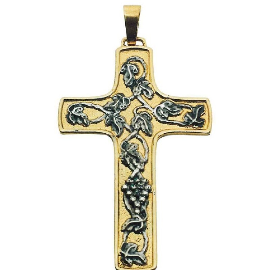 SEA Oggetti Liturgici in Oro e Argento Croce Pettorale Episcopale Cm 7X10 (2,8X3,9 Inch) Uva In Ottone Bicolore Croce Vescovile Bishops Items & Accessories