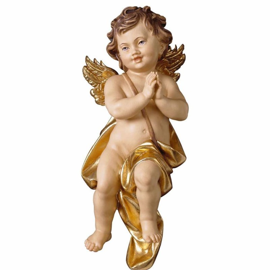 ULPE Addobbi Natalizi in legno Putto Angelo Cherubino Che Prega Cm 20 (7,9 Inch) Scultura In Legno Val Gardena Dipinta Ad Olio Baptism