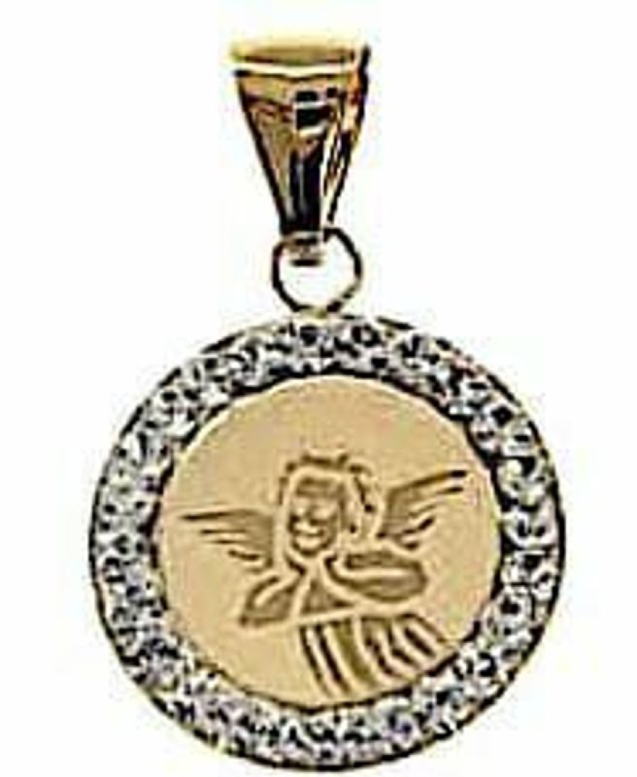 Vaticanum Gioielli in Oro Angelo Di Raffaello Con Corona Medaglia Pendente Tonda Gr 0,6 Oro Giallo 18Kt Con Zirconi Donna Bimba Bimbo Wooden Rosaries & Novena Prayers