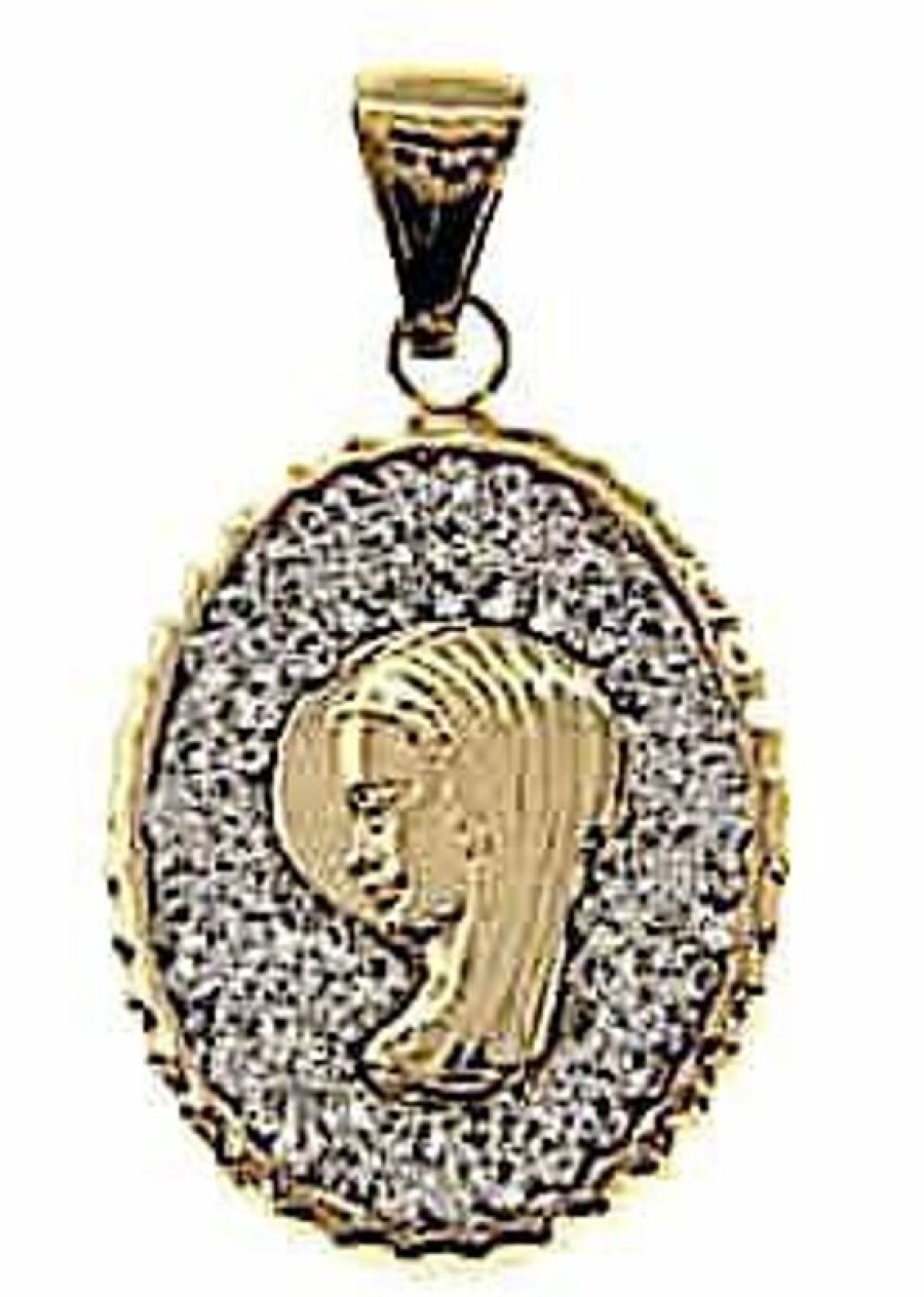 Vaticanum Gioielli in Oro Madonna Con Aureola E Punti Luce Medaglia Pendente Ovale Gr 1,3 Oro Giallo 18Kt Con Zirconi E Bordo A Corona Da Donna Italian Rosaries & Made In Italy Jewelry