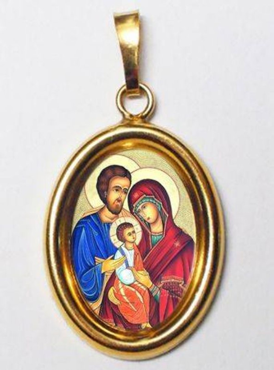 EB Arte Sacra Sacra Famiglia Ciondolo Pendente Ovale Mm 19X24 (0,75X0,95 Inch) Argento Placcato Oro E Porcellana Uni Uomo Donna Collectible Nativity Sets & 38 Sizes