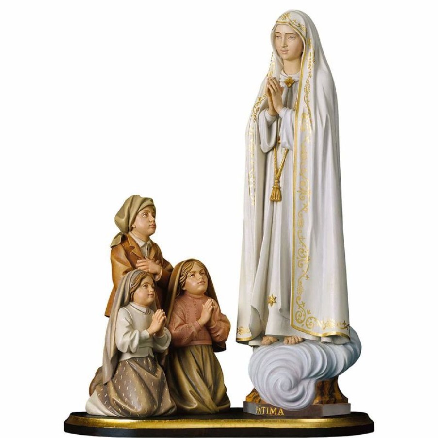 ULPE Sculture Sacre in legno Val Gardena Gruppo Apparizione Madonna Di Fatima Capelinha Cm 37 (14,6 Inch) Statua Dipinta Ad Olio In Legno Val Gardena Religious & Catholic Necklaces