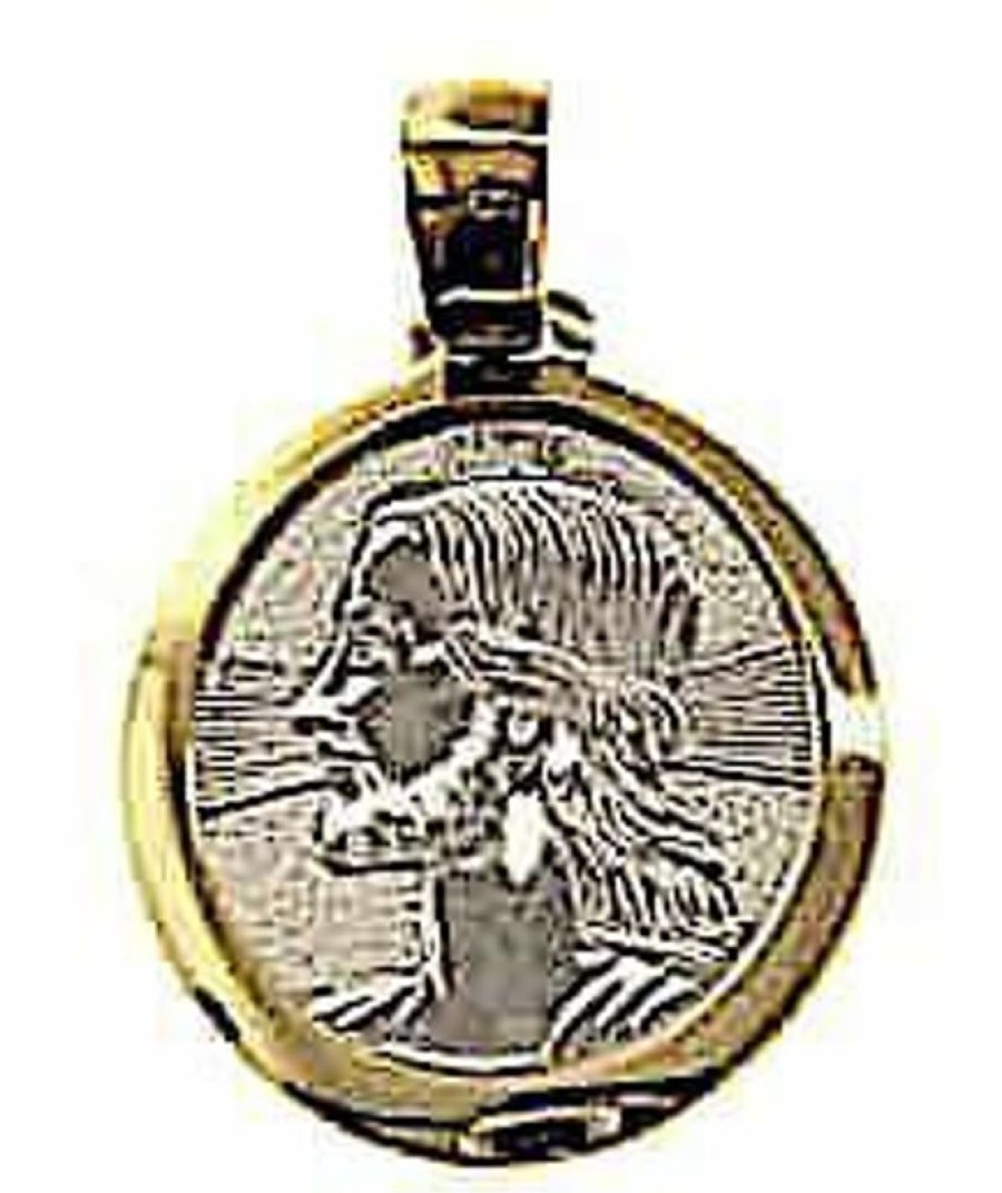 Vaticanum Gioielli in Oro Sacro Volto Di Gesu Con Aureola Medaglia Sacra Pendente Tonda Gr 2,4 Bicolore Oro Giallo Bianco 18Kt Uni Donna Uomo First Communion