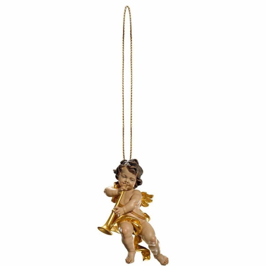 ULPE Addobbi Natalizi in legno Putto Angelo Cherubino Con Trombone E Filo D\\\\\\\\'Oro Cm 6 (2,4 Inch) Decorazione Albero Natale Dipinta Ad Olio In Legno Val Gardena Collectible Nativity Sets & 38 Sizes