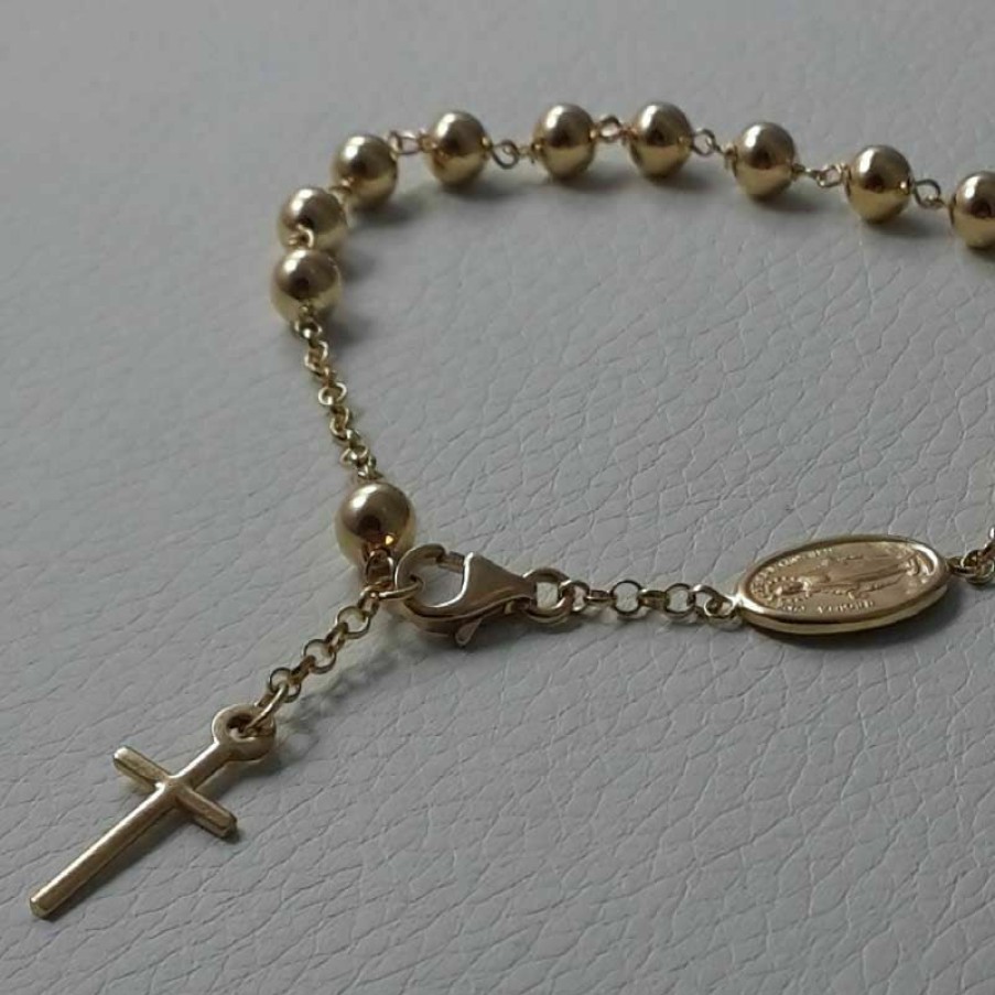 Vaticanum Gioielli in Oro Bracciale Rosario Con Medaglia Madonna Miracolosa E Croce Gr 7,3 Oro Giallo 18Kt Con Sfere Lisce Uni Donna Uomo Baptism