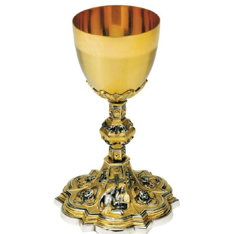 SEA Oggetti Liturgici in Oro e Argento Calice Liturgico H. Cm 20 (7,9 Inch) Passione Di Cristo In Ottone Bicolore Da Altare Messa Sacred Altar Vessels