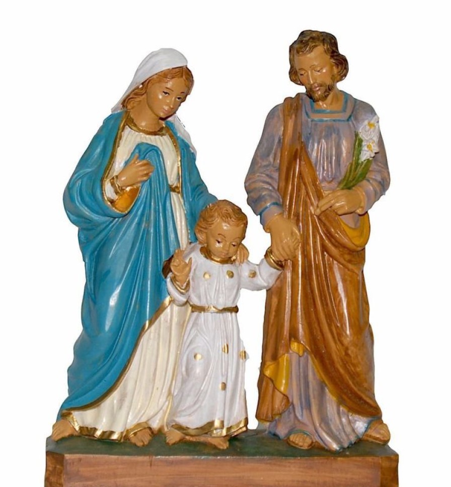 Euro Marchi Catalogo Sacra Famiglia Cm 18 (7,1 Inch) Presepe In Blocco Euromarchi In Plastica Pvc Per Esterno Tinto Legno Stile Lecce Standing Crosses & Crucifixes