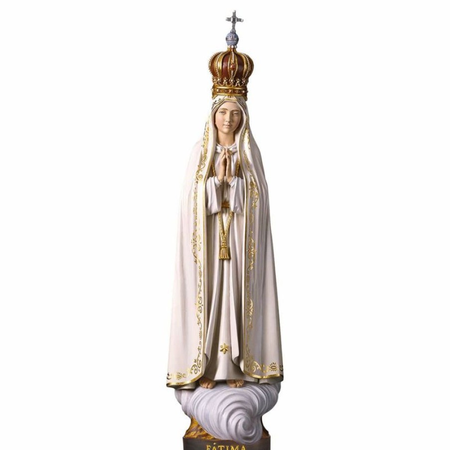 ULPE Sculture Sacre in legno Val Gardena Madonna Di Fatima Capelinha Con Corona Cm 11 (4,3 Inch) Statua Dipinta Ad Olio In Legno Val Gardena Chain Necklaces