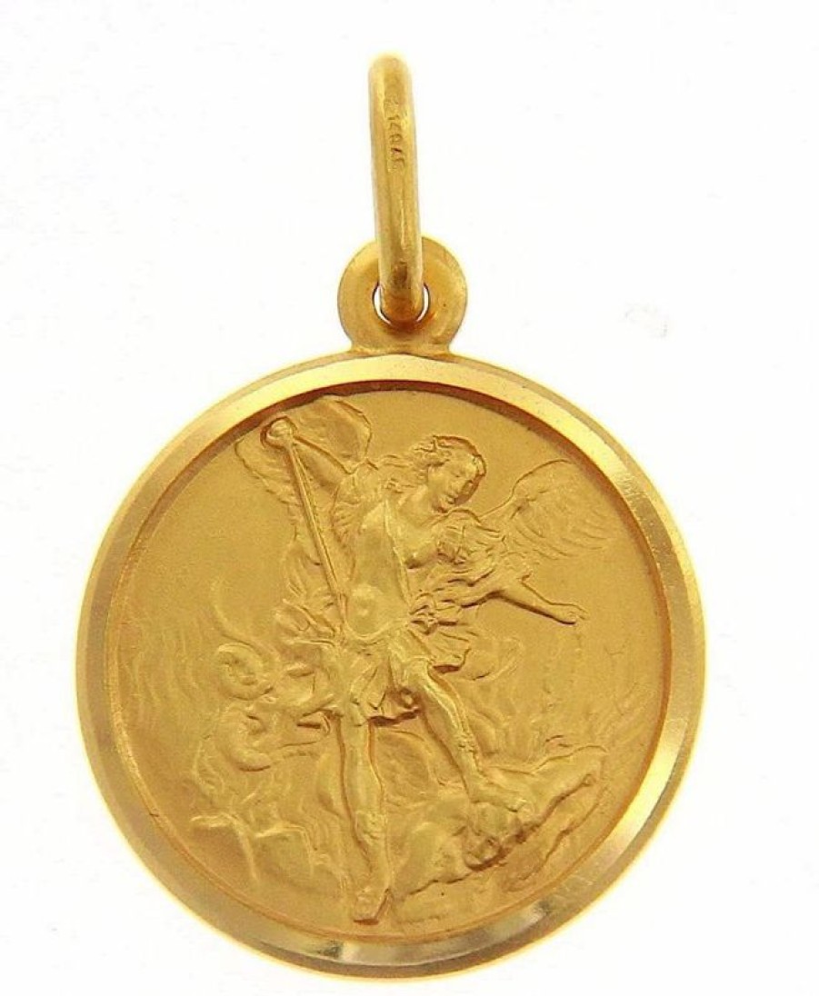 Vaticanum Gioielli in Oro San Michele Arcangelo Medaglia Sacra Pendente Tonda Conio Gr 3,2 Oro Giallo 18Kt Uni Donna Uomo Italian Rosaries & Made In Italy Jewelry