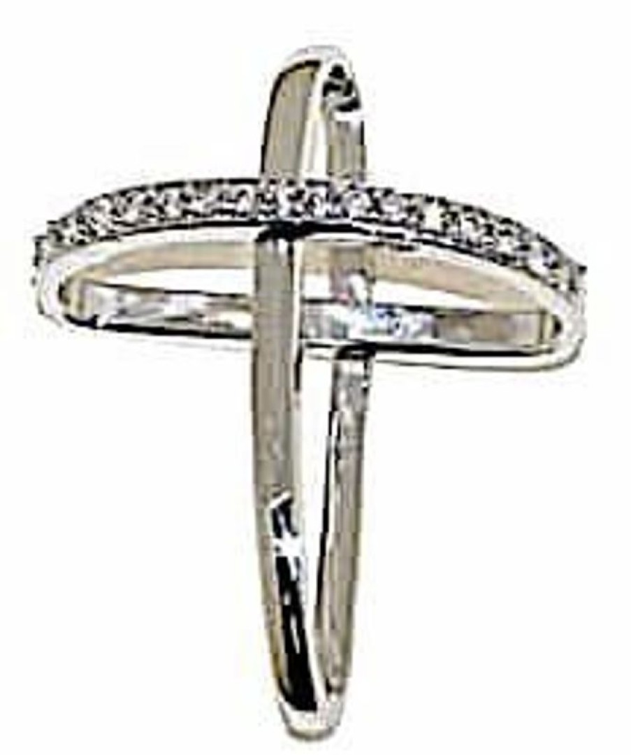 Vaticanum Gioielli in Oro Croce Con Bracci Ad Anello E Punti Luce Ciondolo Pendente Gr 1,85 Oro Bianco 18Kt Con Zirconi Da Donna First Communion