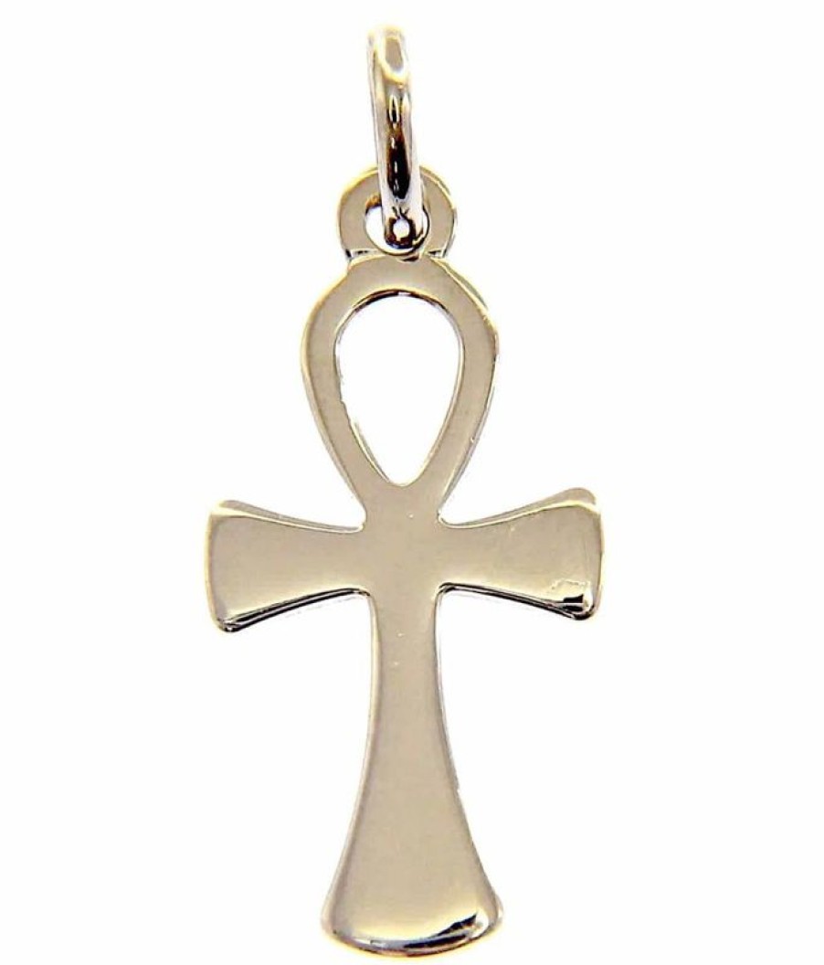 Vaticanum Gioielli in Oro Chiave Della Vita Ankh Croce Copta Ansata Ciondolo Pendente Gr 1,1 Oro Bianco Massiccio 18Kt Uni Donna Uomo First Communion