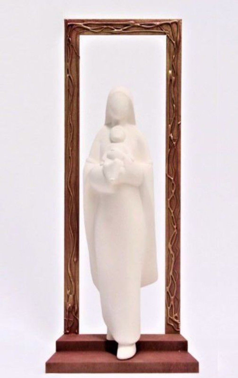 Centro Ave Loppiano Madonna Con Bambino In Uscita Cornice Decorata Cm 32 (12,6 Inch) Scultura Da Tavolo E Parete In Argilla Bianca Ceramica Centro Ave Loppiano Sacred & Religious Ceramics