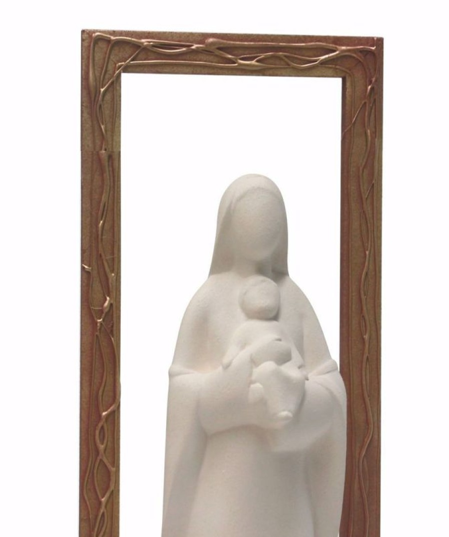 Centro Ave Loppiano Madonna Con Bambino In Uscita Cornice Decorata Cm 32 (12,6 Inch) Scultura Da Tavolo E Parete In Argilla Bianca Ceramica Centro Ave Loppiano Sacred & Religious Ceramics