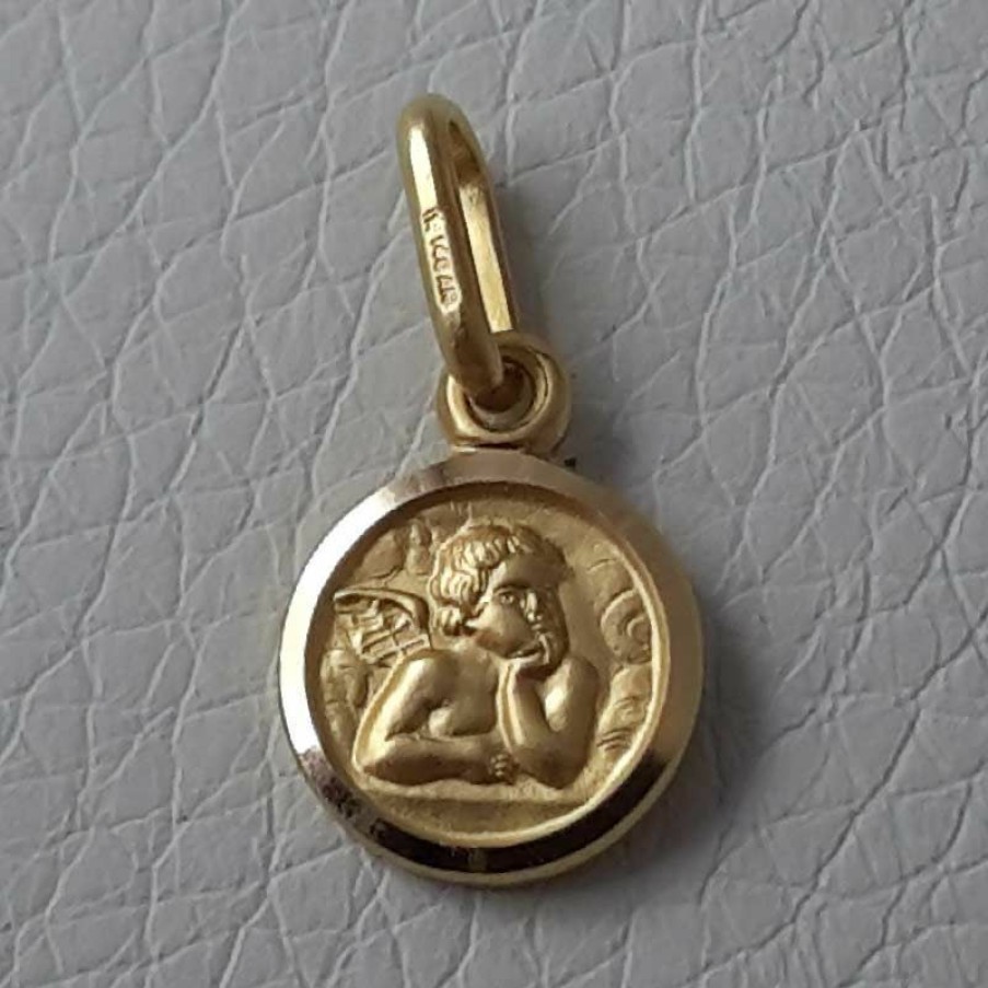 Vaticanum Gioielli in Oro Angelo Di Raffaello Medaglia Sacra Pendente Tonda Conio Gr 1 Oro Giallo 18Kt Donna Bimba Bimbo Baptism