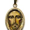 EB Arte Sacra Cristo Di Kiko Ciondolo Pendente Ovale Diamantato Mm 19X24 (0,75X0,95 Inch) Argento Placcato Oro E Porcellana Uni Uomo Donna Italian Rosaries & Made In Italy Jewelry