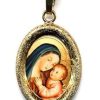 EB Arte Sacra Madonna Del Buon Consiglio Ciondolo Pendente Ovale Diamantato Mm 19X24 (0,75X0,95 Inch) Argento Placcato Oro E Porcellana Uni Uomo Donna Confirmation