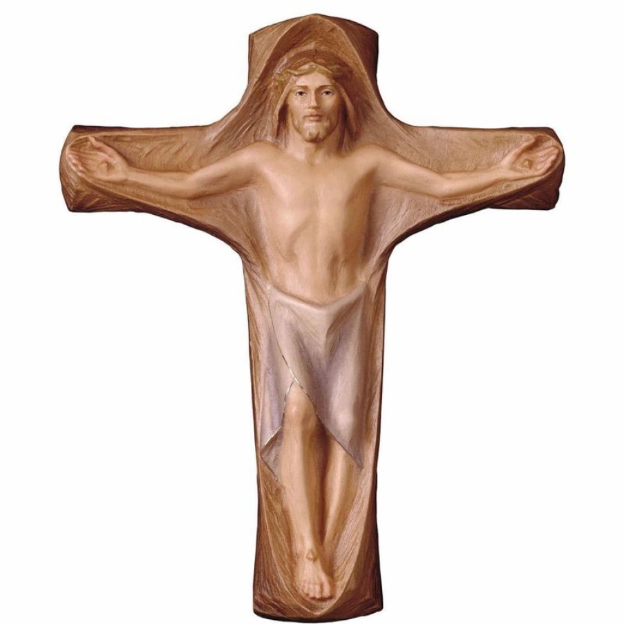 ULPE Crocifisso Nazareno Barocco Romanico Crocifisso Gesu Cristo Redentore Cm 35X29 (13,8X11,4 Inch) Scultura Da Parete Dipinta Ad Olio In Legno Val Gardena Saints Statues