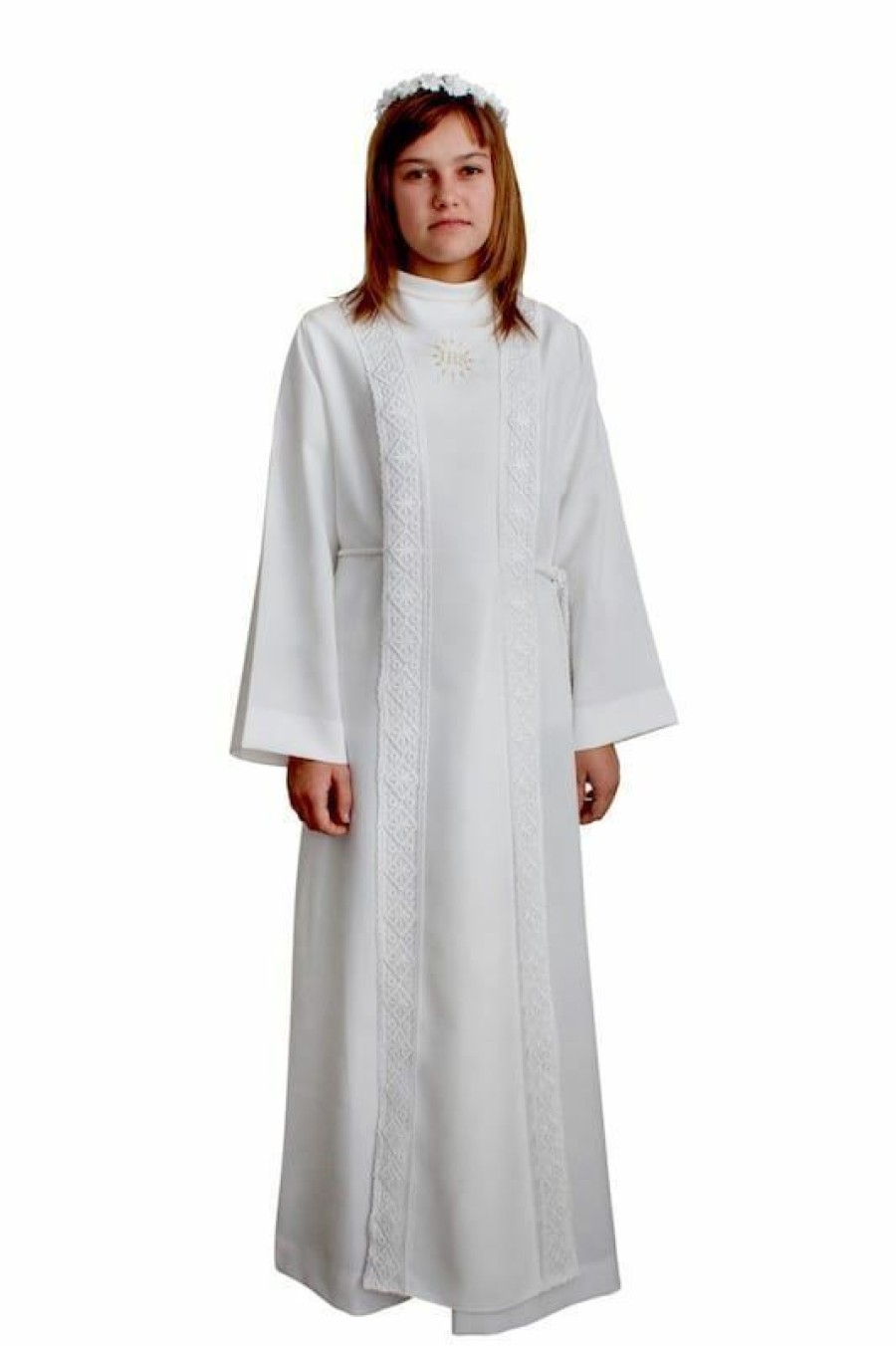 Sartoria Ecclesiastica Italiana - Paramenti Sacri Su Misura - Abito Tunica Prima Comunione Bambina Con Scapolare Macrame Poliestere First Communion