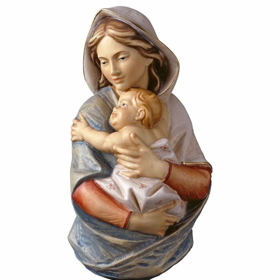 ULPE Sculture Sacre in legno Val Gardena Busto Madonna Cm 9 (3,5 Inch) Statua Da Parete Dipinta Ad Olio In Legno Val Gardena Religious & Catholic Necklaces