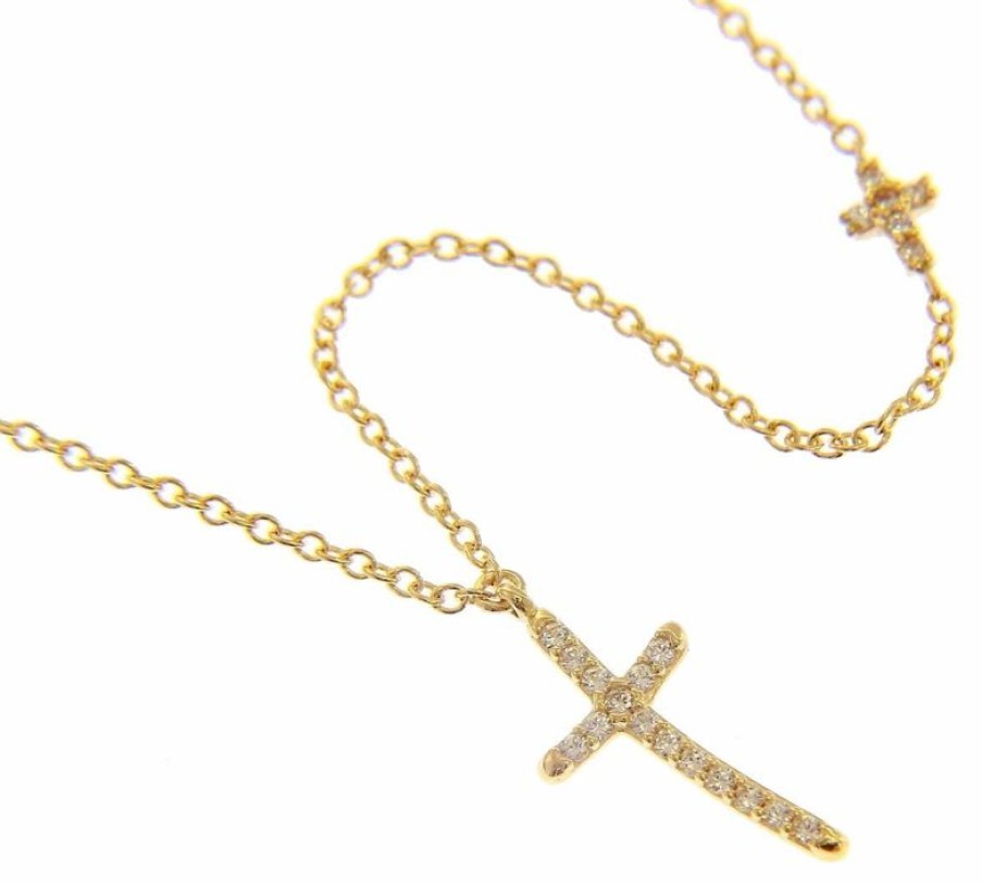 Vaticanum Gioielli in Oro Collana Girocollo Con Croce Grande E Piccola Con Punti Luce Gr 2,6 Oro Giallo 18Kt Con Zirconi Da Donna Baptism