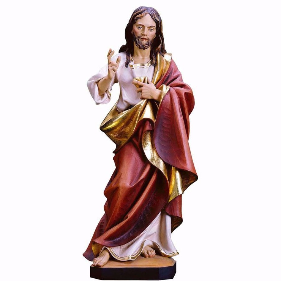 ULPE Sculture Sacre in legno Val Gardena Gesu Cristo Redentore Cm 20 (7,9 Inch) Statua Dipinta Ad Olio In Legno Val Gardena Religious & Catholic Medals