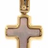 Vaticanum Gioielli in Oro Croce Ciondolo Pendente Moda Gr 0,9 Oro Giallo 18Kt Con Madreperla Bianca Uni Donna Uomo First Communion