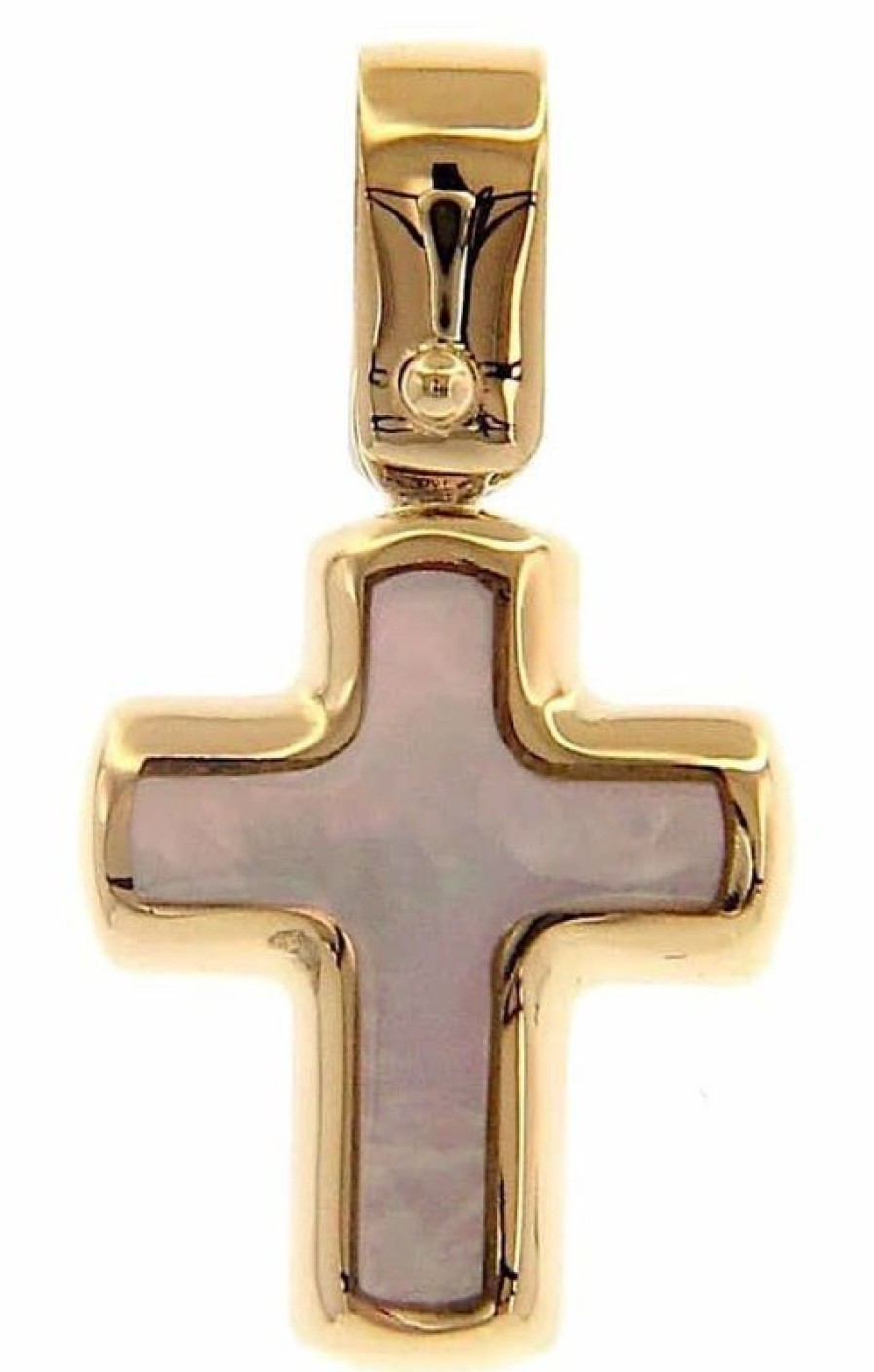 Vaticanum Gioielli in Oro Croce Ciondolo Pendente Moda Gr 0,9 Oro Giallo 18Kt Con Madreperla Bianca Uni Donna Uomo First Communion