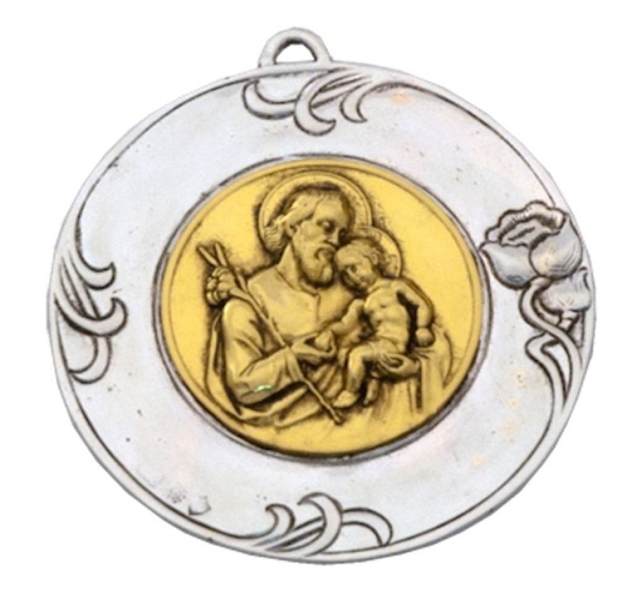 AAS Oggetti Sacri Antichi San Giuseppe - Medaglia Confraternita, Bagno Oro O Argento Amc 398 Gs Holy Water Fonts